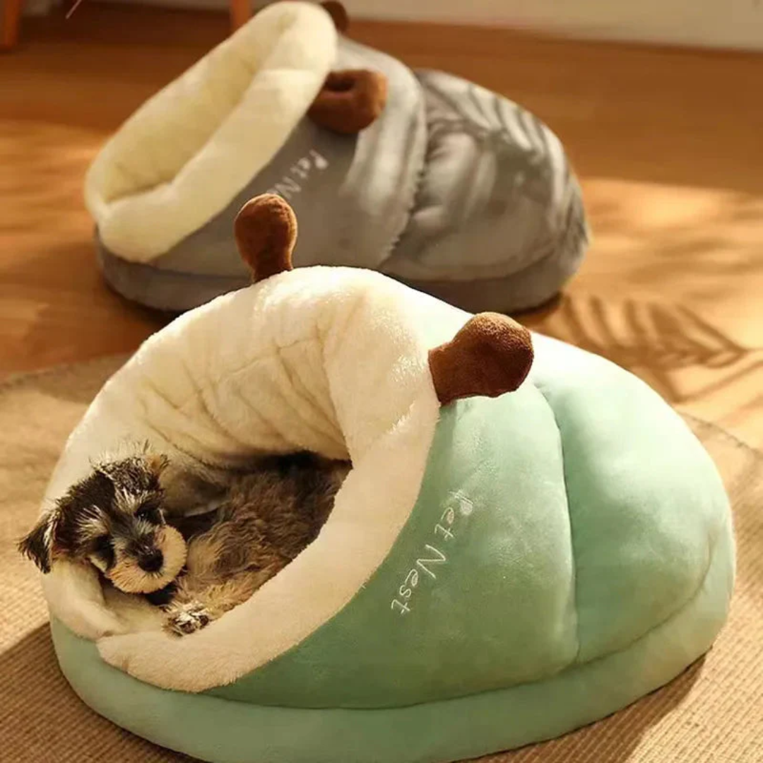 Plush pet bed – enclosed nest for small dogs and cats indoor
