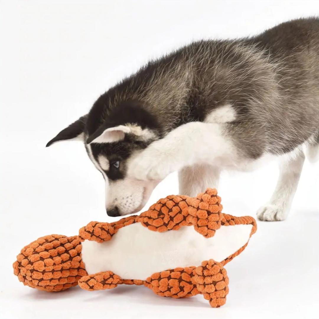 Plush dinosaur dog toy – textured chew toy for indoor play