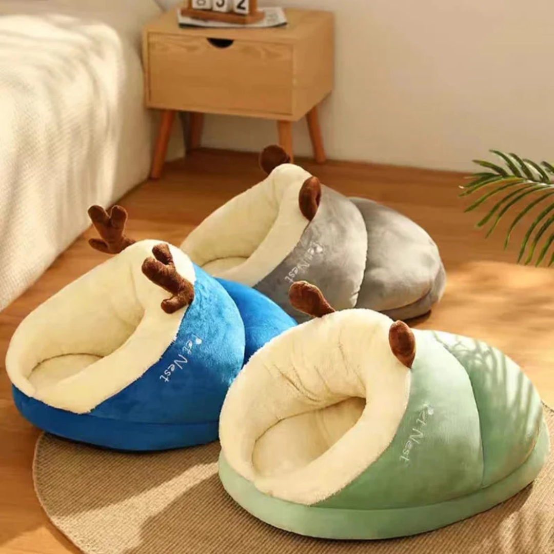 Plush pet bed – enclosed nest for small dogs and cats indoor