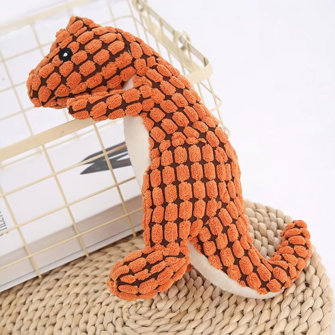 Plush dinosaur dog toy – textured chew toy for indoor play