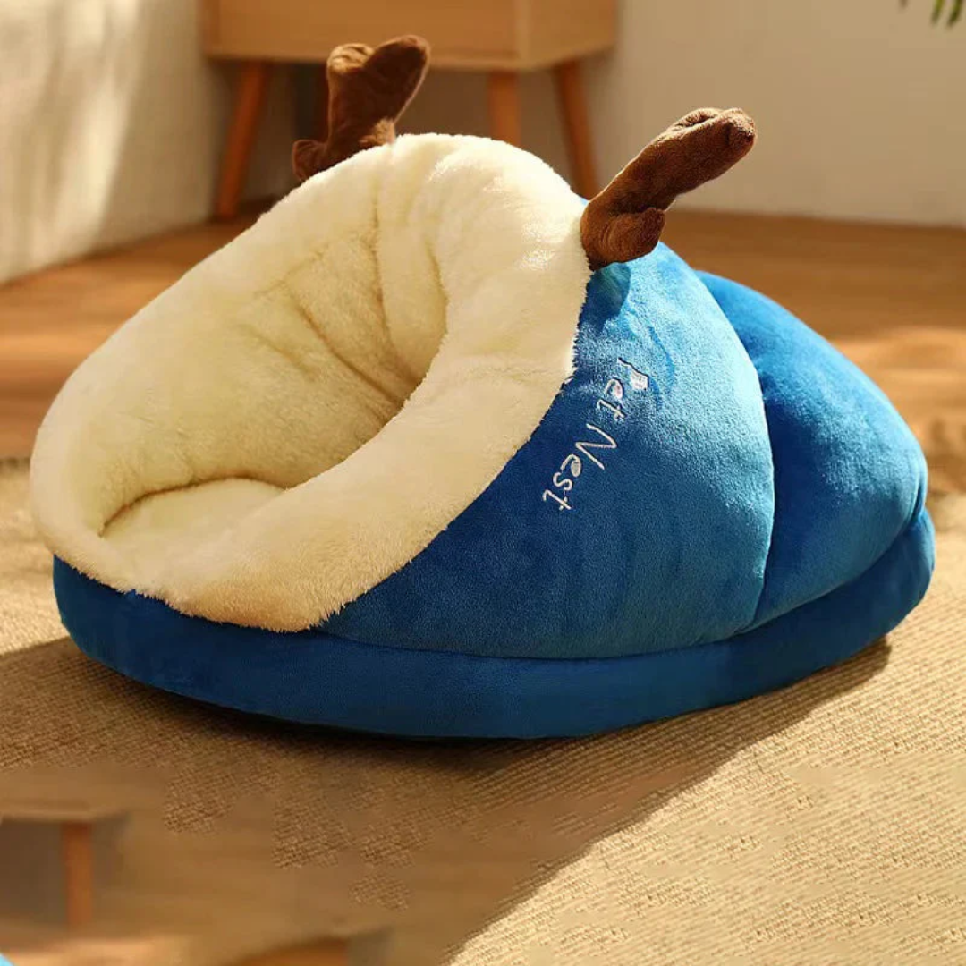Plush pet bed – enclosed nest for small dogs and cats indoor