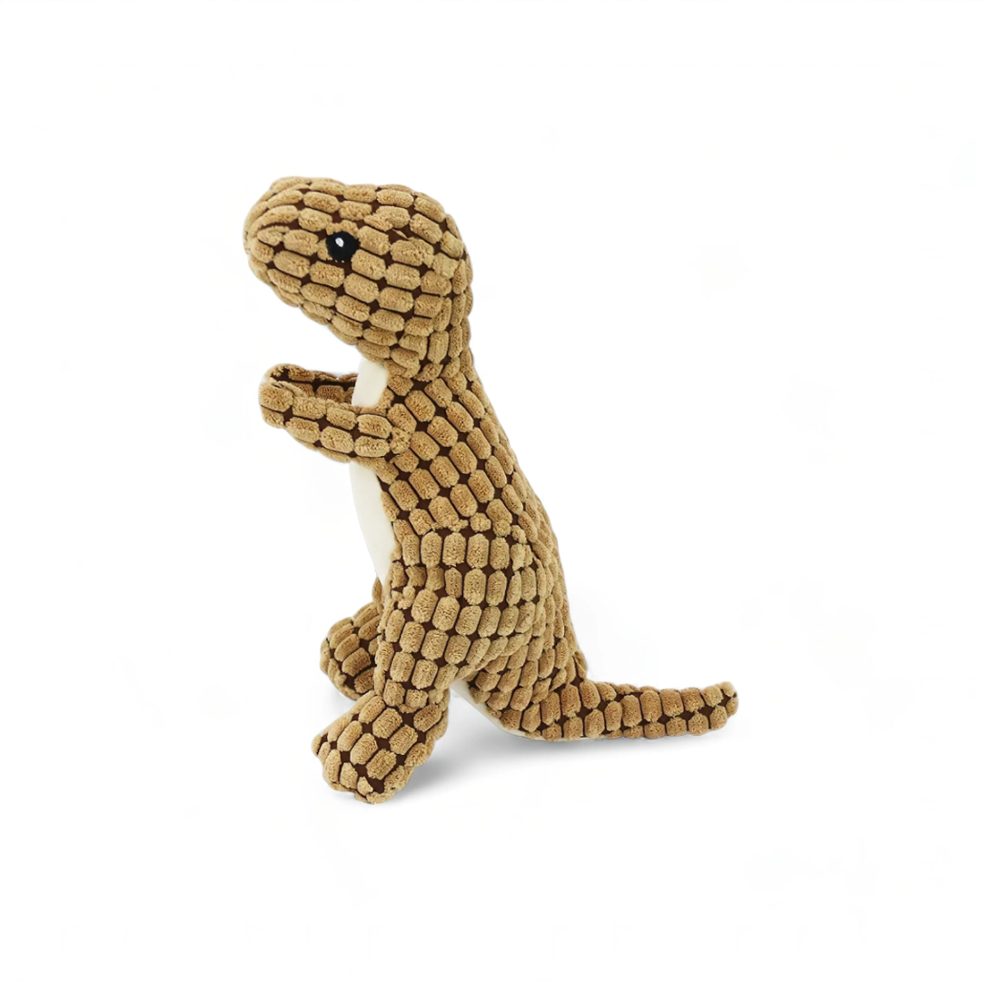 Plush dinosaur dog toy – textured chew toy for indoor play