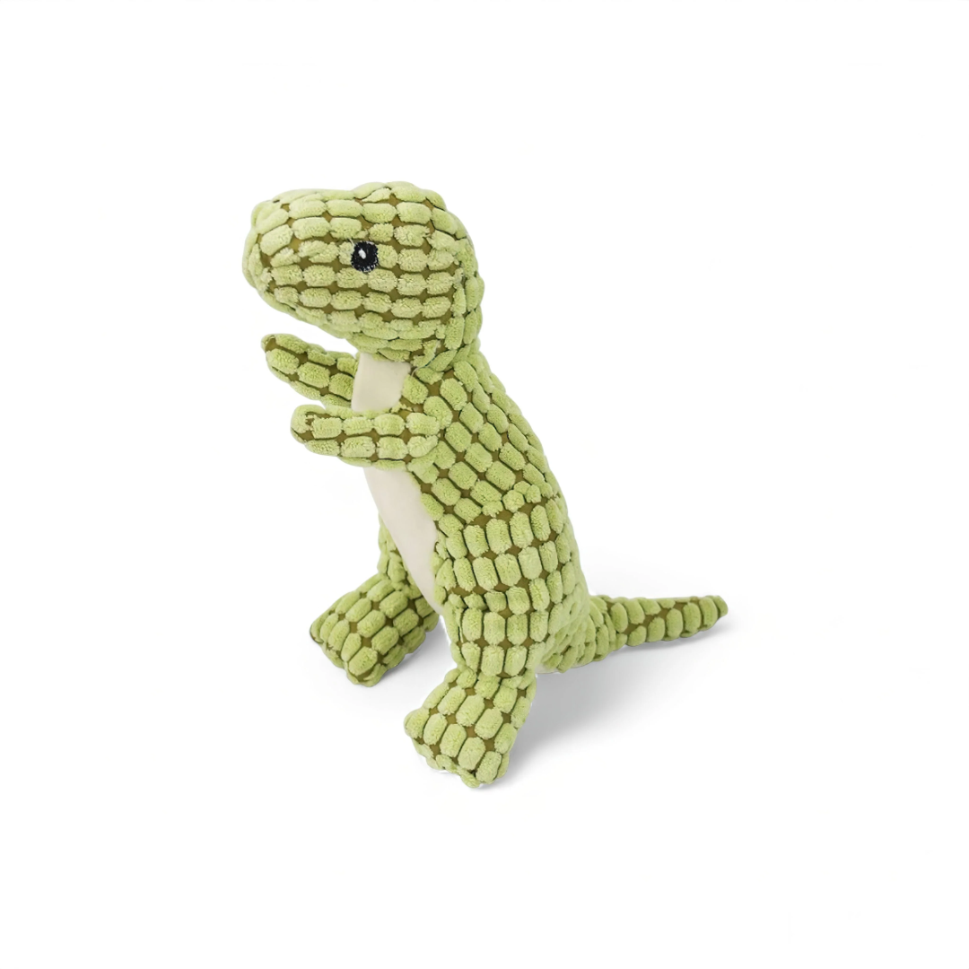 Plush dinosaur dog toy – textured chew toy for indoor play