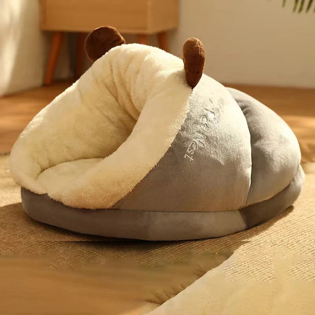 Plush pet bed – enclosed nest for small dogs and cats indoor