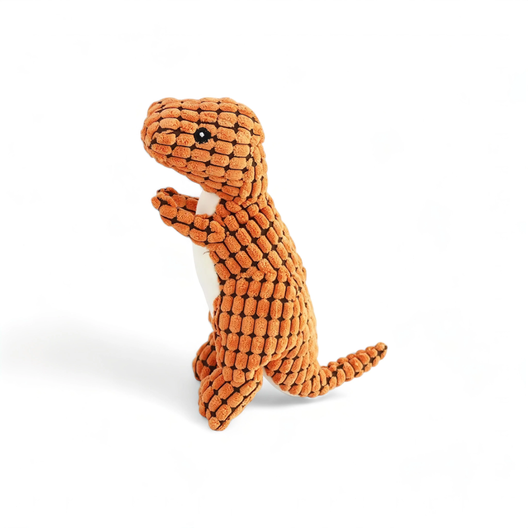 Plush dinosaur dog toy – textured chew toy for indoor play