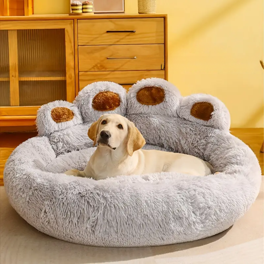Plush dog bed – paw shaped cushion for indoor lounging