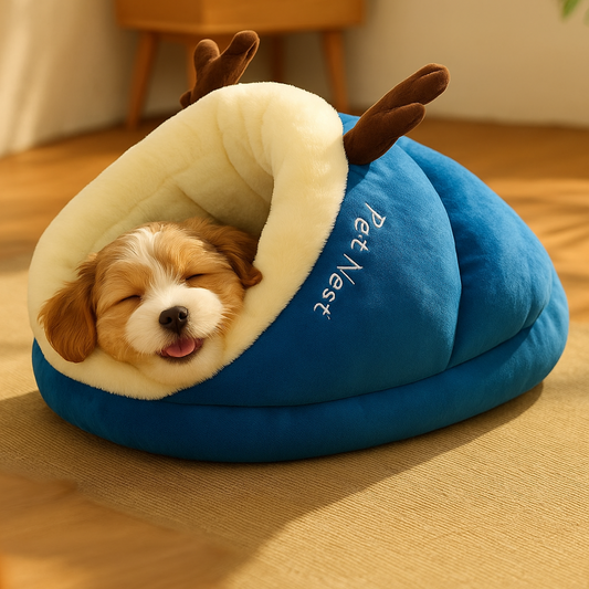 Plush pet bed – enclosed nest for small dogs and cats indoor