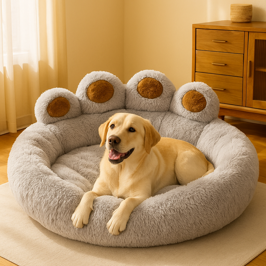 Plush dog bed – paw shaped cushion for indoor lounging